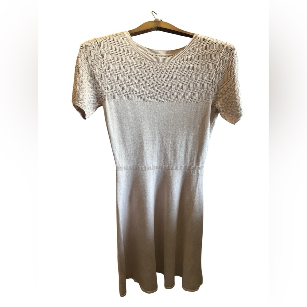 Dressbarn Pink Cream Textured Sweater Knit Mini Dress Short Sleeve Casual Preppy